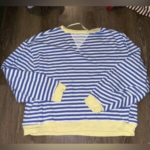 Free People Blue and Yellow Striped Sweatshirt